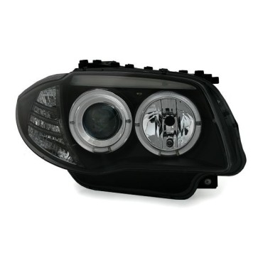 Φανάρια εμπρός angel eyes για BMW E87/Ε81 (2004-2011) - black , με λάμπες (Η1) - σετ 2τμχ.