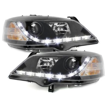 Φανάρια εμπρός led με φώτα ημέρας για Opel Astra G (1998-2004) - μαύρα , με λάμπες (Η1) - σετ 2τμχ.