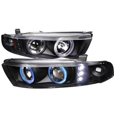 Φανάρια εμπρός led angel eyes για Mitsubishi Galant (1996-2006) - μαύρα , με λάμπες (Η1) - σετ 2τμχ.