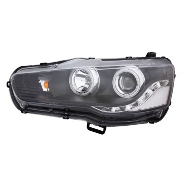 Φανάρια εμπρός led angel eyes για Mitsubishi Lancer (2008-2013) - μαύρα , με λάμπες (Η1) - σετ 2τμχ.