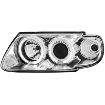 Φανάρια εμπρός angel eyes για Citroen Saxo (1996-2000) - chrome , με λάμπες (Η1) - σετ 2τμχ.