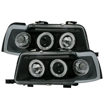 Φανάρια εμπρός angel eyes για Audi 80 B4 (1991-1996) - μαύρα , με λάμπες (Η1) - σετ 2τμχ.
