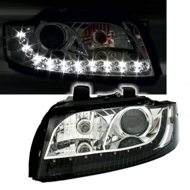 Μπροστινά Φανάρια Set Για Audi A4 B6 00-04 DRL Μαύρο/Χρώμιο H7 Depo