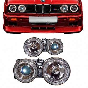 Μπροστινά Φανάρια Set Για Bmw 3 E30 82-94 Angel Eyes Χρωμίου H1/H1 Manual Depo