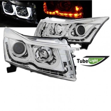 Μπροστινά Φανάρια Set Για Chevrolet Cruze 09-12 Tube DRL & U Angel Eyes & Led Φλας Χρωμίου H7/H1 Manual Eagle Eyes