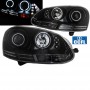 Μπροστινά Φανάρια Set Για Vw Golf V (5) 03-08 ccfl Angel Eyes & Led Μαύρα H7/H1 Με Μοτέρ Eagle Eyes