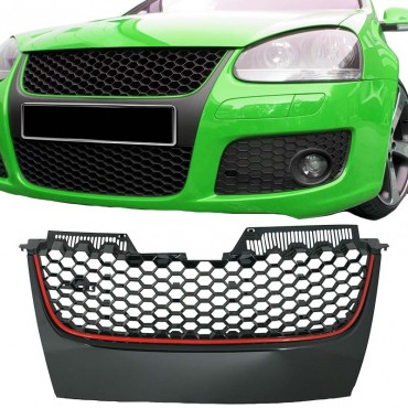 Μάσκα Για Vw Golf V (5) 03-08 / Jetta 05-11 GTI Look Χωρίς Σήμα Κυψελωτή Με Κόκκινο Σιρίτι 1 Τεμάχιο