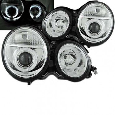 Μπροστινά Φανάρια Set Για Mercedes-Benz E-Class W210 95-99 Angel Eyes Χρωμίου H7/H1 Manual Sonar