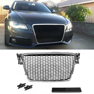 Μάσκα Για Audi A4 B8 08-11 RS4 Look Κυψελωτή Χρώμιο/Μαύρο 1 Τεμάχιο
