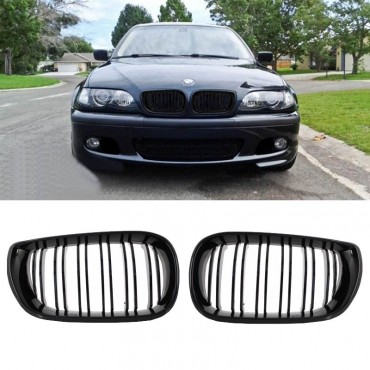 Καρδιές Μάσκας Για Bmw 3 E46 02-05 Sedan/Touring  M4 Look Με Διπλή Γρίλια Μαύρο Γυαλιστερό 2 Τεμάχια