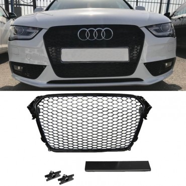 Μάσκα Για Audi A4 B8 11-15 RS4 Look Κυψελωτή Γυαλιστερό Μαύρο 1 Τεμάχιο