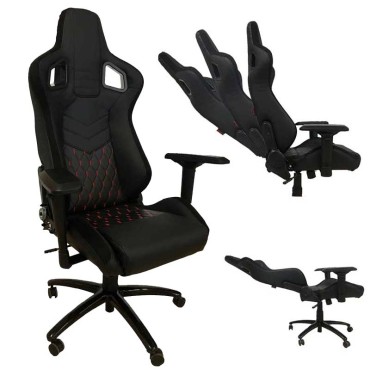 Κάθισμα Bucket RS Gaming Chair Δερματίνη - Suede Μαύρο Με Κόκκινες Ραφές Καπιτονέ 1 Τεμάχιο Carner 2039