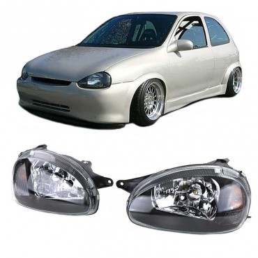 Μπροστινά Φανάρια Set Για Opel Corsa B 93-00 Clear Glass Μαύρα H4 Depo