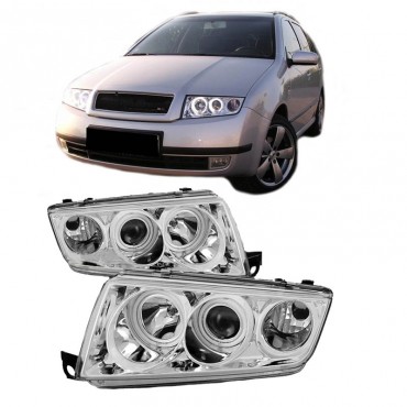 Μπροστινά Φανάρια Set Για Skoda Fabia 6Y 99-07 ccfl Angel Eyes Χρωμίου H1/H1 Eagle Eyes