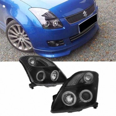 Μπροστινά Φανάρια Set Για Suzuki Swift 05-10 ccfl Angel Eyes Μαύρα H1/H1Sonar