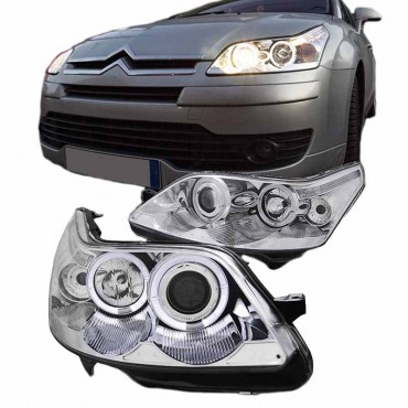 Μπροστινά Φανάρια Set Για Citroen C4 04-10 Angel Eyes Χρωμίου H1/H1 Manual Sonar