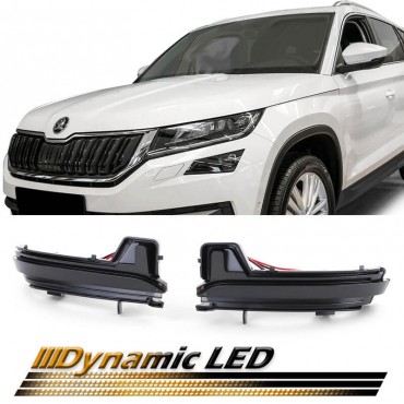 Φλας Καθρέπτη Για Skoda Kodiaq 16+ / Karoq 17+ Black (Vehicles Without Rear View Camera) Dynamic Led Φιμέ 2 Τεμάχια