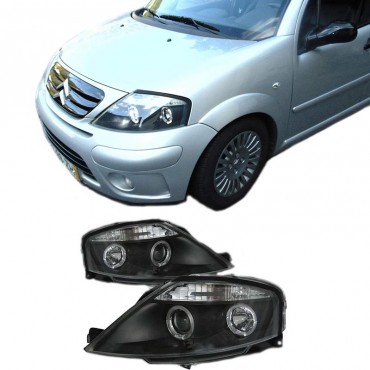 Μπροστινά Φανάρια Set Για Citroen C3 02-09 Angel Eyes Μαύρα H1/H1 Manual Sonar