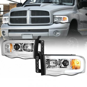 Μπροστινά Φανάρια Set Για Dodge Ram 02-06 DRL Tube Lights Χρωμίου H1/H1 Manual Sonar