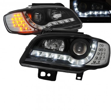 Μπροστινά Φανάρια Set Για Seat Ibiza / Cordoba 6K2 99-02 DRL Μαύρα H1/H1 With Motor JunYan