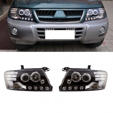 Μπροστινά Φανάρια Set Για Mitsubishi Pajero V60 00-06 Angel Eyes Μαύρα H7/H1 Manual Eagle Eyes