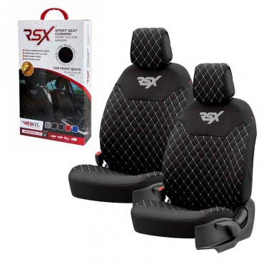Ημικαλύμματα Μπροστινών Καθισμάτων Otom RSX Sport Ύφασμα Κεντητό Καπιτονέ Μαύρο Με Άσπρη Ραφή RSXL-101 2 Τεμάχια
