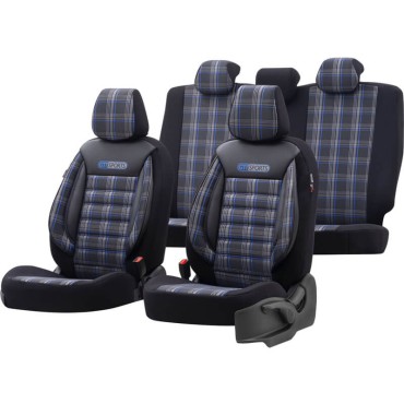 Καλύμματα Αυτοκινήτου Otom GTI Sports Design Universal Jacquard / Lacost / Δερματίνη Σετ Εμπρός / Πίσω 11 Τεμαχίων Μαύρο - Μπλε GTI-803
