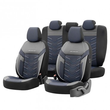 Καλύμματα Αυτοκινήτου Otom Reflective Design Universal Jacquard / Rachel / Δερματίνη Σετ Εμπρός / Πίσω 11 Τεμαχίων Μαύρο Με Μπλε Ραφή RFL-2604