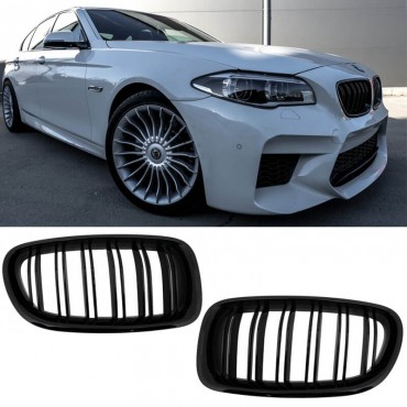 Καρδιές Μάσκας Για Bmw 5 F10 / F11 / F18 10-16 M4 Look Με Διπλή Γρίλια Μαύρο Γυαλιστερό V.2 2 Τεμάχια