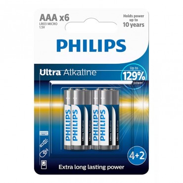 Αλκαλικές Ultra Μπαταρίες ΑΑΑ LR03 1,5V Philips 6 Τεμάχια