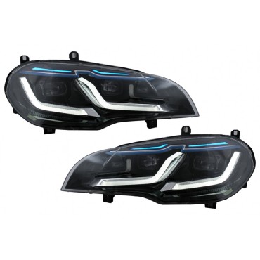 Μπροστινά Φανάρια Set Για Bmw X5 E70 07-14 Double L LED Bar Μαύρα Upgrade Xenon To Led Με Μοτέρ Carner