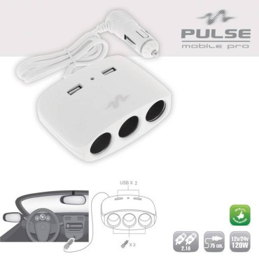 Προέκταση Αναπτήρα Τριπλή Με Δύο Usb Άσπρο Pulse Mobile MLS511W