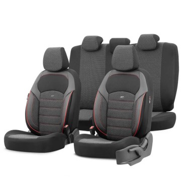 Καλύμματα Αυτοκινήτου Otom "Nova" Universal Ύφασμα Jacquard / Δερματίνη Σετ Εμπρός / Πίσω 11 Τεμαχίων Μαύρο / Κόκκινο NOV-3302