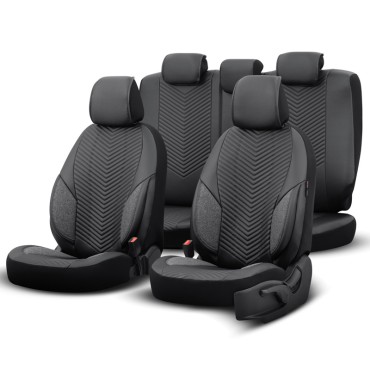 Καλύμματα Αυτοκινήτου Otom "Advanced Leather" Universal Δερματίνη / Λινό Ύφασμα Σετ Εμπρός / Πίσω 11 Τεμαχίων Μαύρο ΑDV-104
