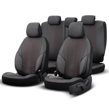 Καλύμματα Αυτοκινήτου Otom "Advanced Leather" Universal Δερματίνη / Λινό Ύφασμα Σετ Εμπρός / Πίσω 11 Τεμαχίων Μαύρο / Κόκκινο ΑDV-101