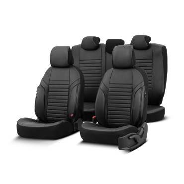 Καλύμματα Αυτοκινήτου Otom Coral Design Universal Full Δερματίνη Σετ Εμπρός / Πίσω 11 Τεμαχίων Μαύρο CRΑL-101