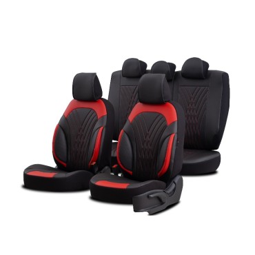 Καλύμματα Αυτοκινήτου Otom Progressive Design Universal Full Δερματίνη Σετ Εμπρός / Πίσω 11 Τεμαχίων Μαύρο / Κόκκινο ΡRG-104