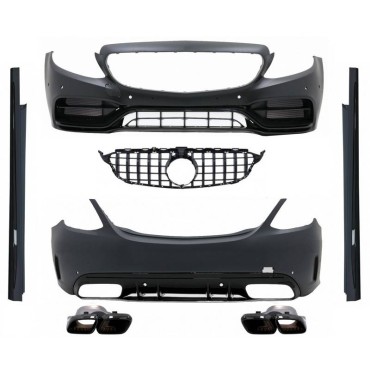 Body Kit Για Mercedes-Benz C-Class W205 14-20 Sedan Amg C63s Facelift Look Με Μάσκα & Μπούκες