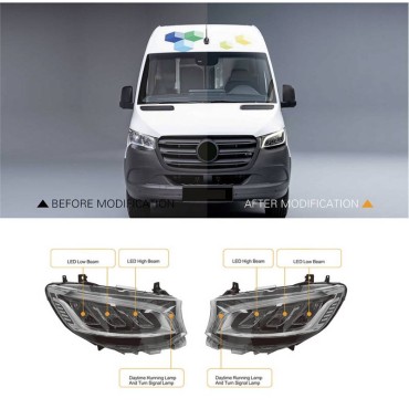 Μπροστινά Φανάρια Set Για Mercedes-Benz Sprinter W907 2018-2023  Μαύρα Full Led Carner