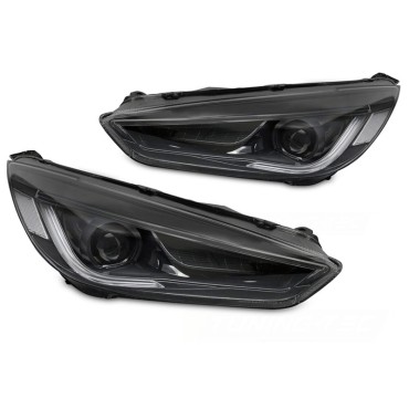 Μπροστινά Φανάρια Set Για Ford Focus MK3 15-18 TRU DRL Led Lights & Dynamic Led Signal Black H7/H7 Χωρίς Μοτέρ JunYan