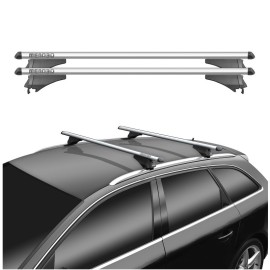 Μπάρες Οροφής Αλουμινίου Universal Menabo Tiger XL 132cm Railing System Σετ Με Πόδια Και Κλειδαριά Ασημί 2 Τεμάχια