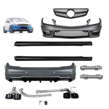 Body Kit Για Mercedes-Benz C-Class W204 07-14 C63 Facelift Amg Look Black Edition Με Μάσκα & Μπούκες Εξάτμισης
