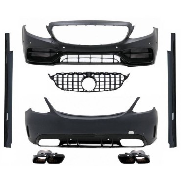 Body Kit Για Mercedes-Benz C-Class W205 14-20 Sedan Amg C63s Facelift Look Με Μάσκα & Μπούκες Black Edition
