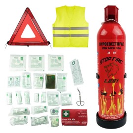 Σετ Ασφαλείας Αυτοκινήτου / Σετ ΚΤΕΟ 4 Τεμάχια Τρίγωνο, Φαρμακείο, Πυροσβεστήρας 750ML, Γιλέκο Κίτρινο Auto GS 99350