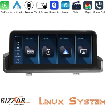 Bizzar BMW 3 series E90 (χωρίς εργ.οθόνη) Linux Apple CarPlay | Android Auto screen 10.25" HD Anti-reflection