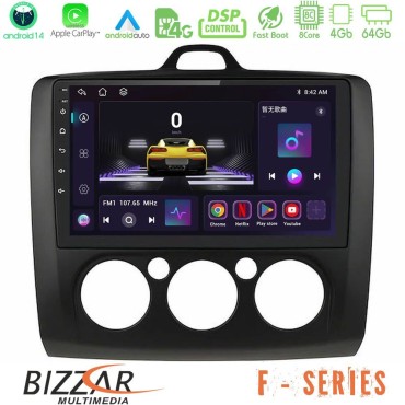 Bizzar F Series 8Core Android14 4+64GB  Ford Focus Manual AC Navigation Multimedia Tablet 9" (Μαύρο Χρώμα) Με Carplay &amp; Android Auto