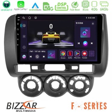 Bizzar F Series 8Core Android14 4+64GB  Honda Jazz 2002-2008 (Manual A/C) Navigation Multimedia Tablet 9" Με Carplay &amp; Android Auto
