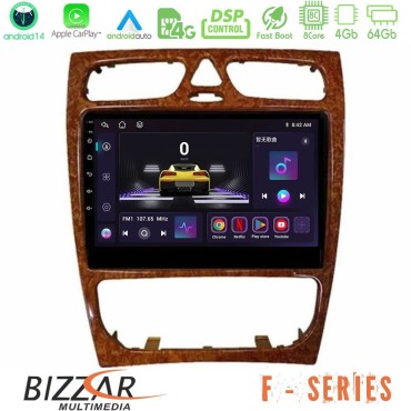 Bizzar F Series 8Core Android14 4+64GB  Mercedes C Class (W203) Navigation Multimedia Tablet 9" (Wooden Style) Με Carplay &amp; Android Auto