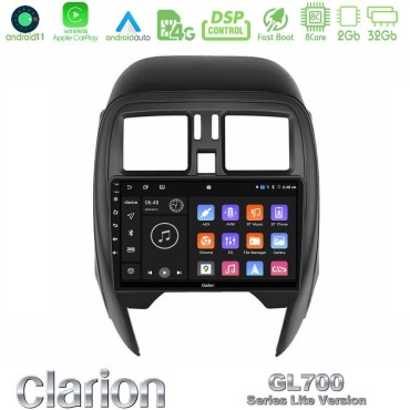 Clarion GL700 Lite Series 8Core Android11 2+32GB Nissan Micra 2013-2016 Navigation Multimedia Tablet 9" Με Carplay &amp; Android Auto