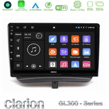 Clarion GL300 Series 4Core Android11 2+32GB Ford Courier 2015-2023 Navigation Multimedia Tablet 9" Με Carplay &amp; Android Auto